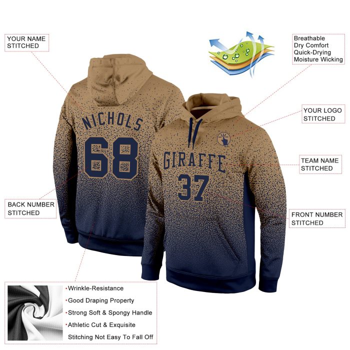 Old Gold Navy Fade Fashion Hooded Sweatshirt Pullover - Custom Stitched Custom Stitched Old Gold Navy Fade Fashion Sports - Image 2