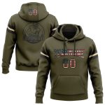 Olive Vintage USA Flag Football Hoodie Black-Cream Custom Stitched Pullover Sweatshirt Salute To Service Custom Stitched