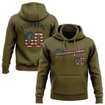 Olive Vintage USA Flag Pullover Hoodie - Custom Stitched Black Sports Sweatshirt, Salute to Service Custom Stitched Olive