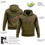 Olive Vintage USA Flag Pullover Hoodie - Custom Stitched Black Sports Sweatshirt, Salute to Service Custom Stitched Olive - Image 2