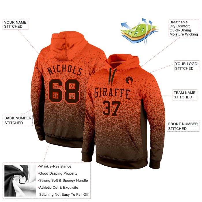 Custom Stitched Orange Brown Fade Hoodie Sweatshirt Pullover for Sports Fashion Custom Stitched Orange Brown Fade Fashion - Image 2