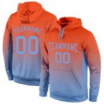 Orange Light Blue Fade Custom Stitched Fashion Hoodie Pullover Sweatshirt Custom Stitched Orange Light Blue Fade Fashion