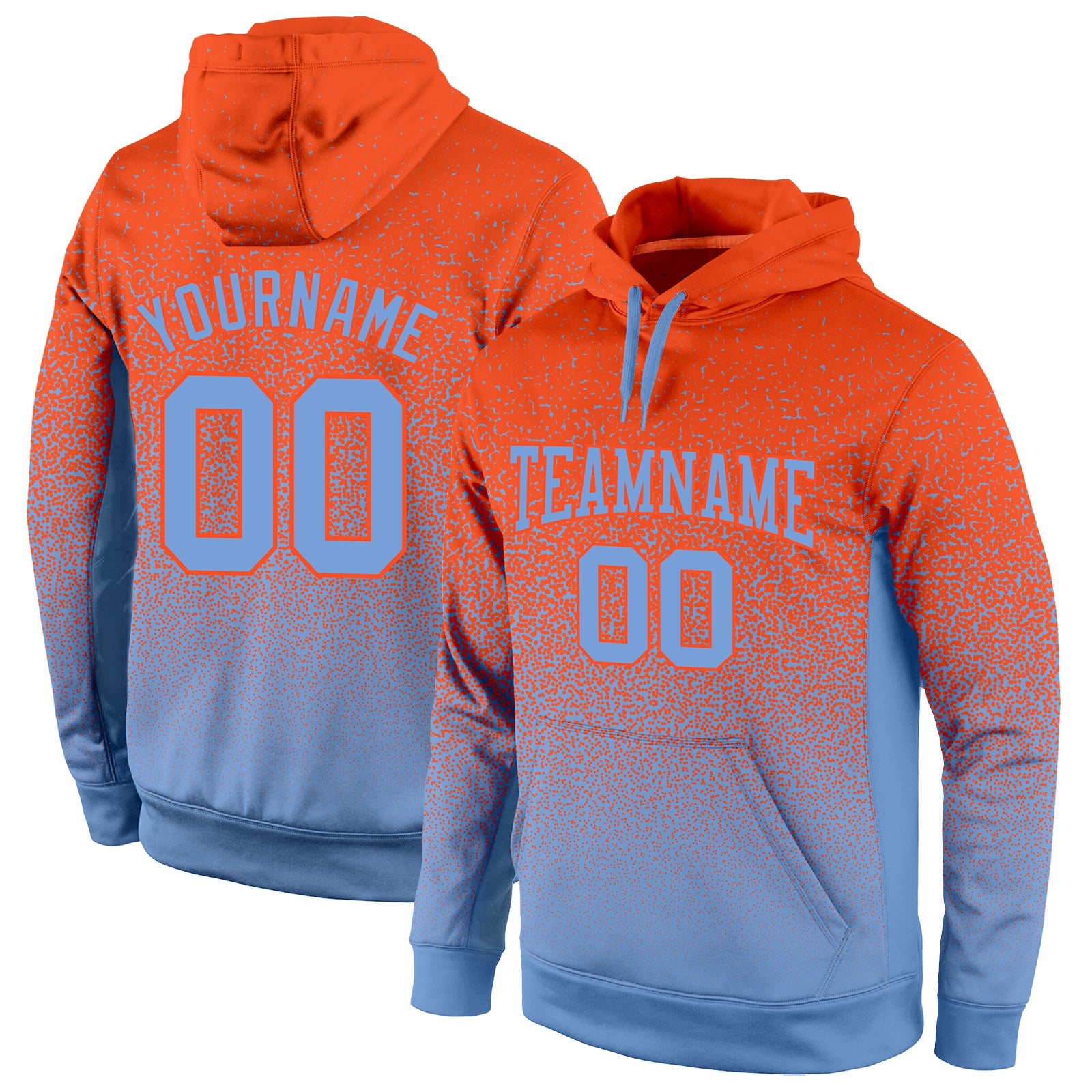 Orange Light Blue Fade Custom Stitched Fashion Hoodie Pullover Sweatshirt Custom Stitched Orange Light Blue Fade Fashion
