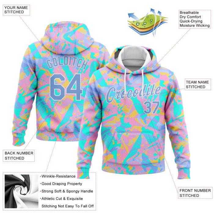 Custom Stitched 3D Pattern Abstract Hoodie in Pink Light Blue White Gradient - Sports Pullover Sweatshirt Custom Stitched - Image 2