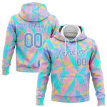 Custom Stitched 3D Pattern Abstract Hoodie in Pink Light Blue White Gradient - Sports Pullover Sweatshirt Custom Stitched