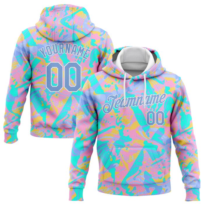 Custom Stitched 3D Pattern Abstract Hoodie in Pink Light Blue White Gradient - Sports Pullover Sweatshirt Custom Stitched - Image 1
