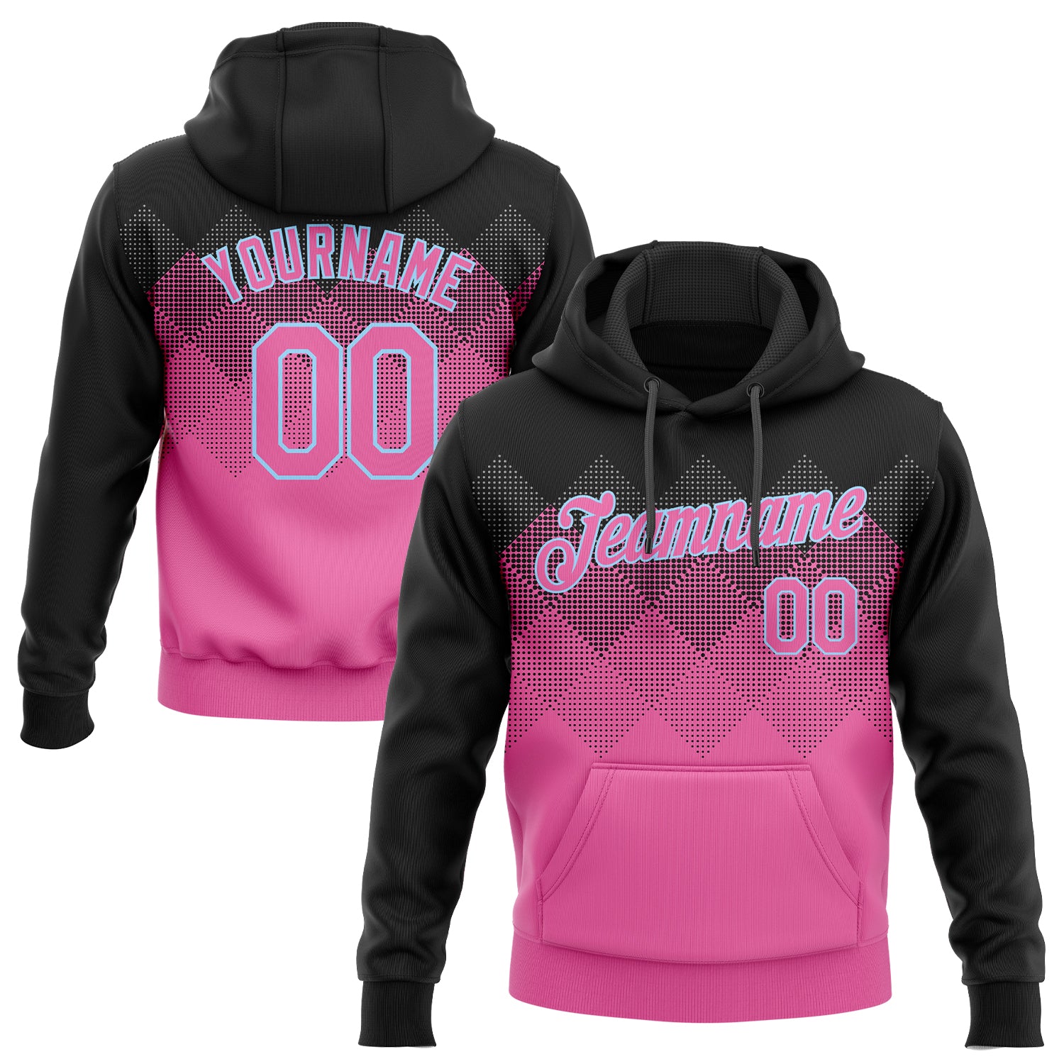 Custom Stitched 3D Pattern Sports Hoodie in Pink Black Light Blue - Comfortable Pullover Sweatshirt Custom Stitched Pink