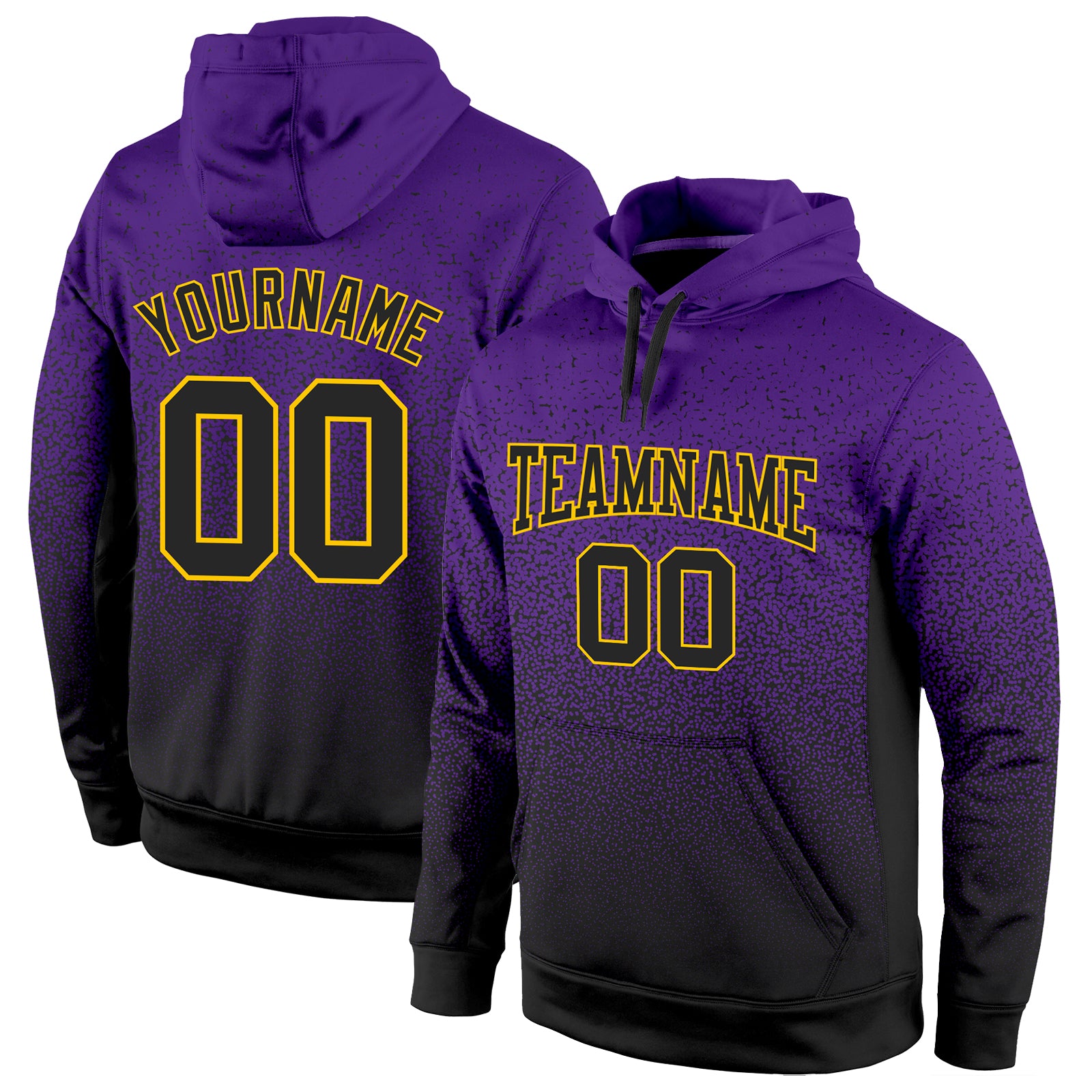 Purple Black-Gold Fade Custom Stitched Fashion Hoodie Pullover Sweatshirt Custom Stitched Purple Black-Gold Fade Fashion