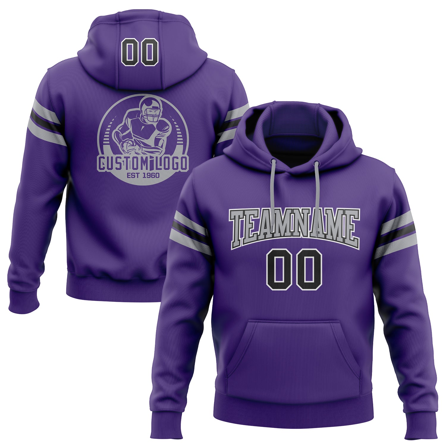 Custom Stitched Purple Black Gray Hoodie Pullover Sweatshirt for Football Fans Custom Stitched Purple Black-Gray Football