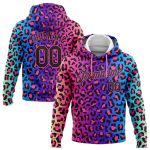 Purple Black-Pink 3D Leopard Pattern Custom Stitched Sports Hoodie Pullover Sweatshirt Custom Stitched Purple Black-Pink