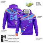 3D Pattern Design Sports Hoodie - Custom Stitched Purple Light Blue Orange White Pullover Sweatshirt Custom Stitched Purple - Image 2