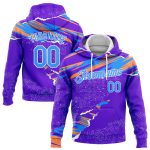 3D Pattern Design Sports Hoodie - Custom Stitched Purple Light Blue Orange White Pullover Sweatshirt Custom Stitched Purple