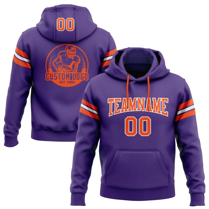 Purple Orange White Football Hoodie Custom Stitched Pullover Sweatshirt Custom Stitched Purple Orange-White Football Pullover - Image 1