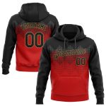 Red Black Old Gold 3D Pattern Sports Hoodie Pullover Sweatshirt - Custom Stitched Design Custom Stitched Red Black-Old Gold