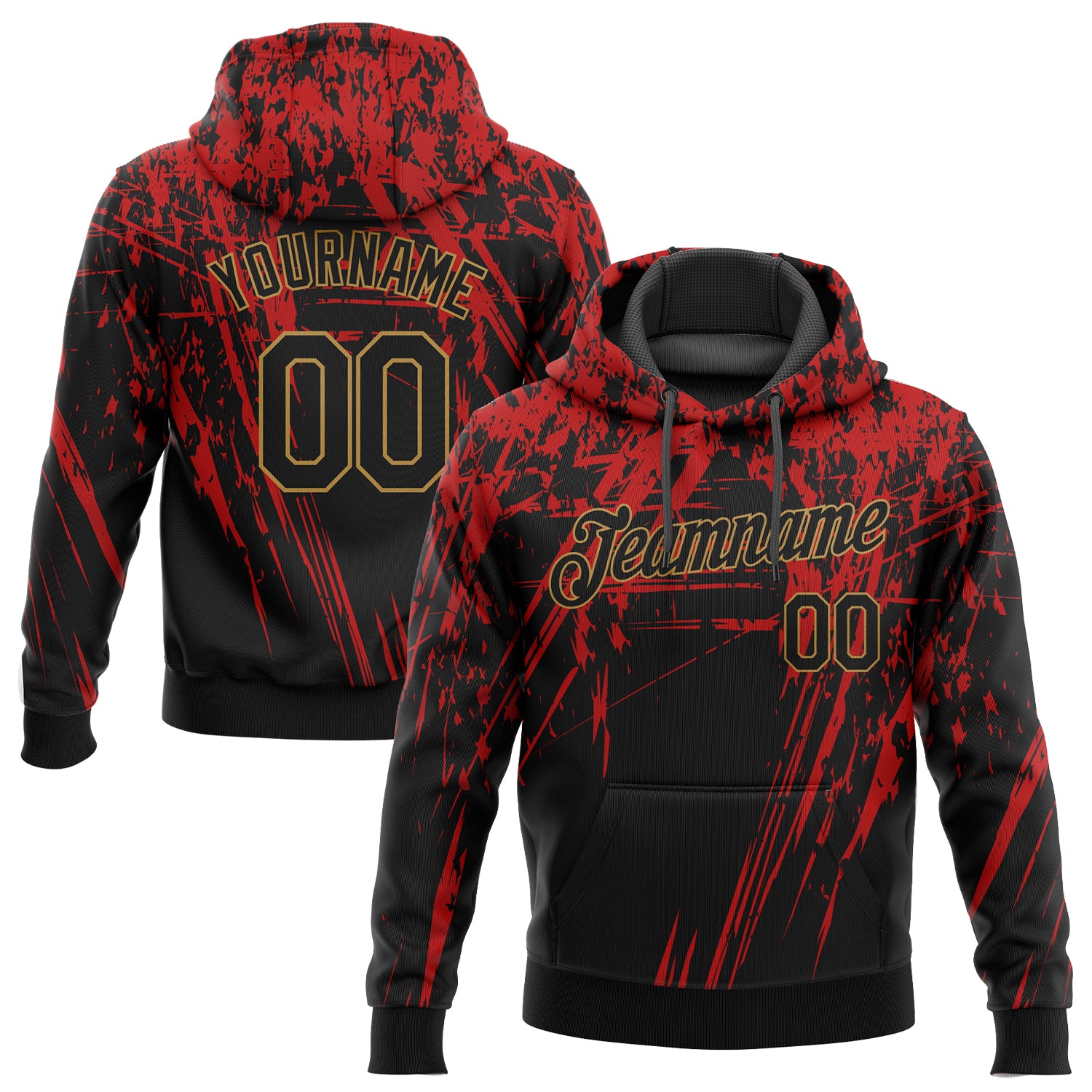 Custom Red Black Old Gold 3D Pattern Sports Hoodie Pullover Sweatshirt - Style 7976 Custom Stitched Red Black-Old Gold 3D
