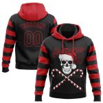 3D Skull Christmas Santa Hat Pullover Hoodie, Custom Stitched Red Black White Sweatshirt Custom Stitched Red Black-White