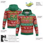 3D Christmas Reindeer Pullover Hoodie Sweatshirt - Custom Stitched Red Kelly Green-Gold Design Custom Stitched Red Kelly - Image 2