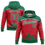 Red Green White 3D Christmas Trees Pullover Hoodie Sweatshirt Custom Stitched Custom Stitched Red Kelly Green-White 3D Christmas