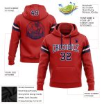 Red Navy White Custom Stitched Football Hoodie Sweatshirt Pullover for Men and Women Custom Stitched Red Navy-White Football - Image 2
