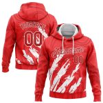 Red and White 3D Pattern Sports Hoodie, Custom Stitched Pullover Sweatshirt for Active Wear Custom Stitched Red Red-White