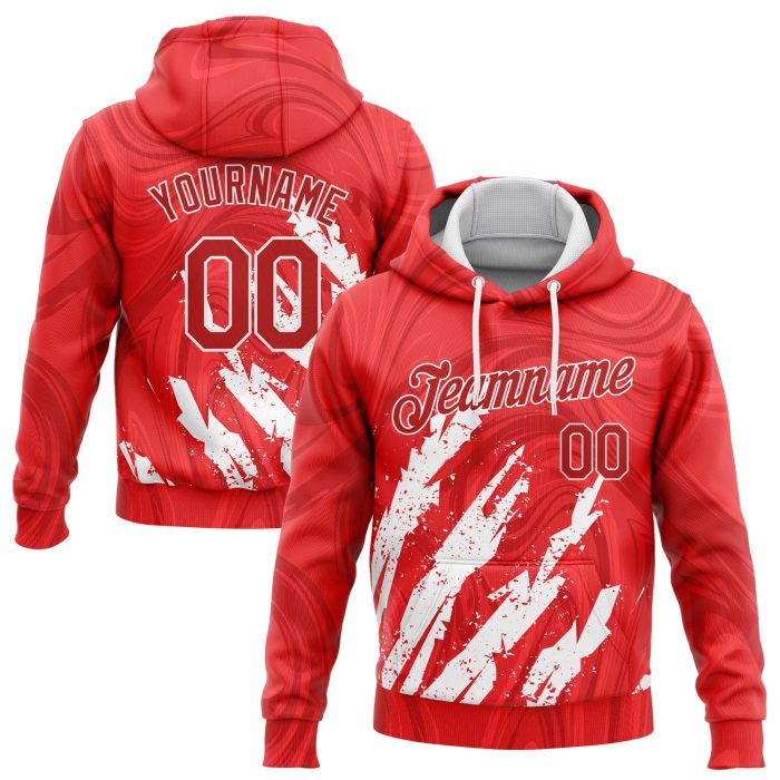Red and White 3D Pattern Sports Hoodie, Custom Stitched Pullover Sweatshirt for Active Wear Custom Stitched Red Red-White - Image 1