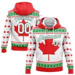 3D Canadian Flag Pullover Hoodie Sweatshirt - Custom Stitched Red White Kelly Green Custom Stitched Red White-Kelly Green