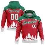 3D Christmas Trees Sports Hoodie Custom Stitched Red White Kelly Green Pullover Sweatshirt Custom Stitched Red White-Kelly