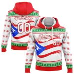 Puerto Rican Flag Hoodie - Custom Stitched 3D Red White-Kelly Green Sports Pullover Sweatshirt Custom Stitched Red White-Kelly