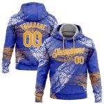 Royal Gold-White 3D Pattern Hoodie Custom Stitched Sports Pullover Sweatshirt Custom Stitched Royal Gold-White 3D Pattern
