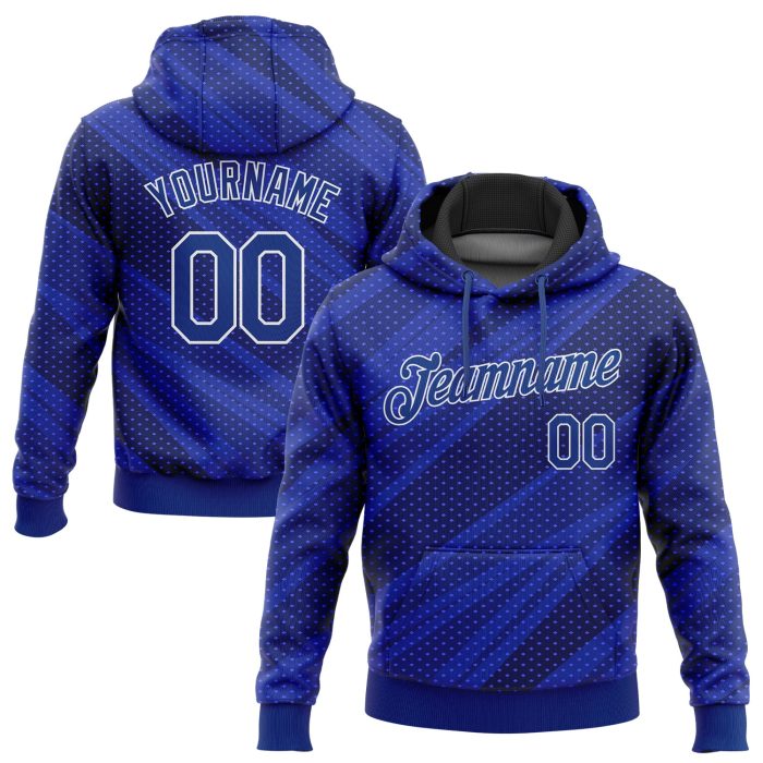 Royal Navy-White 3D Pattern Sports Hoodie Pullover Sweatshirt Custom Stitched Style 8433 Custom Stitched Royal Roayl Navy-White - Image 1