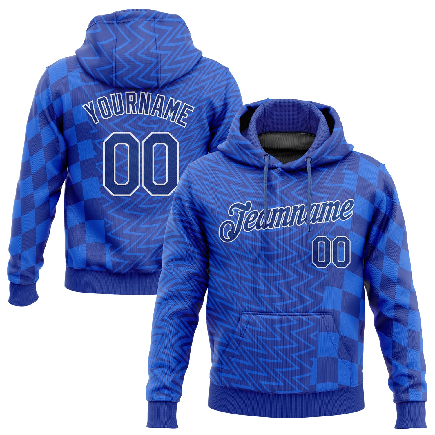 Royal White 3D Pattern Design Sports Hoodie - Custom Stitched Pullover Sweatshirt Custom Stitched Royal Royal-White 3D Pattern