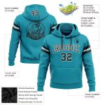 Teal Black White Football Hoodie Custom Pullover Sweatshirt for Men and Women Custom Stitched Teal Black-White Football Pullover - Image 2