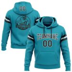 Teal Black White Football Hoodie Custom Pullover Sweatshirt for Men and Women Custom Stitched Teal Black-White Football Pullover