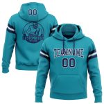 Teal Navy White Custom Stitched Football Hoodie Pullover Sweatshirt Custom Stitched Teal Navy-White Football Pullover Sweatshirt