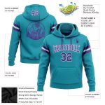 Teal Purple White Custom Stitched Hoodie Sweatshirt Pullover for Football Custom Stitched Teal Purple-White Football Pullover - Image 2