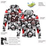 Custom Stitched 3D Skulls Christmas Santa Hat Hoodie, Pullover Sweatshirt in White Red Black Custom Stitched White Black-Red - Image 2