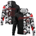 Custom 3D Skulls Hoodie with Santa Hat - White Black-Red Sports Pullover Sweatshirt Style 7059 Custom Stitched White Black-Red