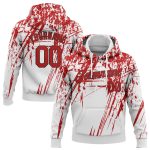 Custom Stitched 3D Pattern Sports Hoodie - White Red-Black Pullover Sweatshirt Custom Stitched White Red-Black 3D Pattern