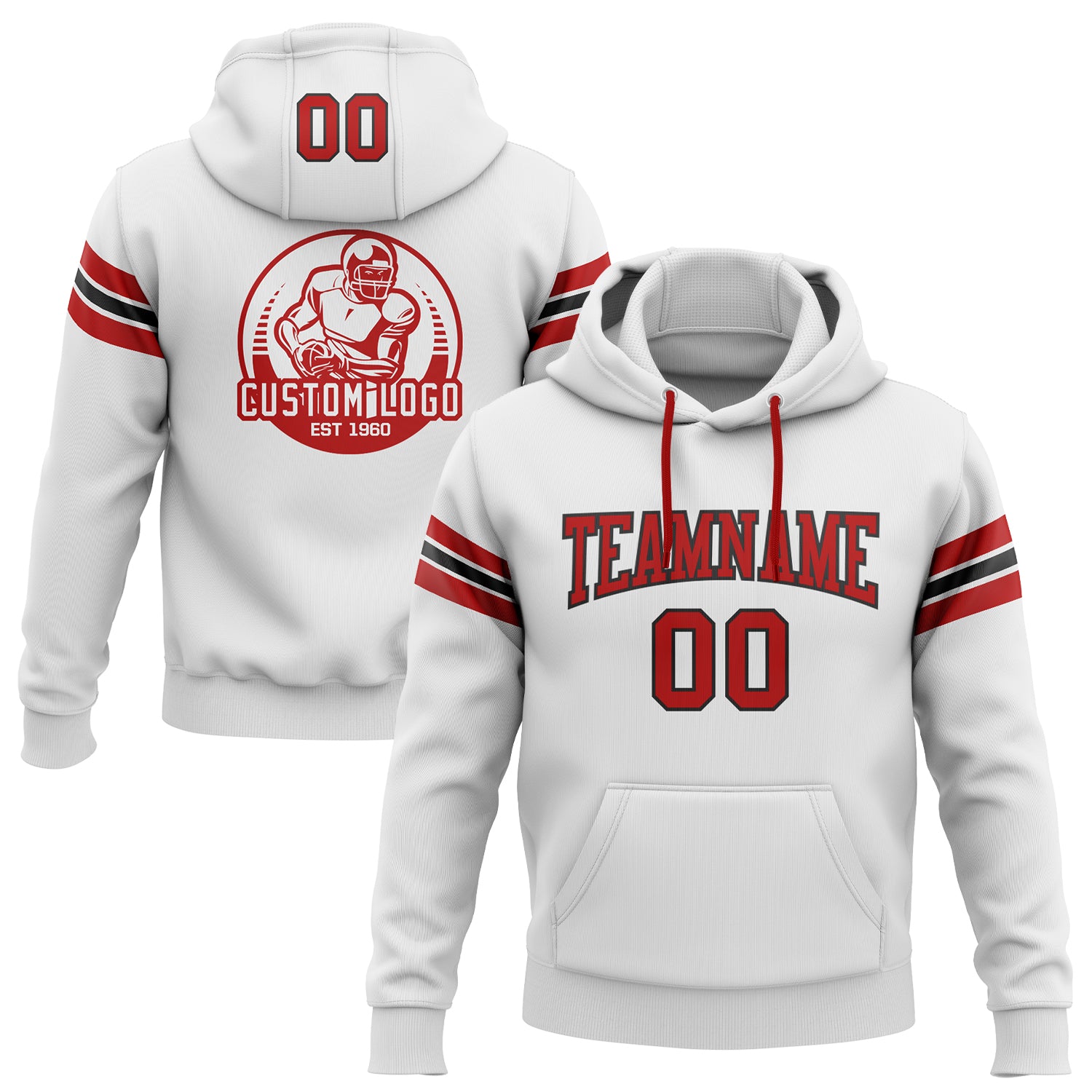 Custom Stitched White Red-Black Football Pullover Sweatshirt Hoodie Custom Stitched Football Hoodie Sweatshirt in White Red-Black for Comfort and Style Custom Stitched White Red-Black Football - Image 1