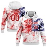 3D American Flag Pullover Hoodie - Custom Stitched White Red-Royal Sports Sweatshirt Custom Stitched White Red-Royal 3D American