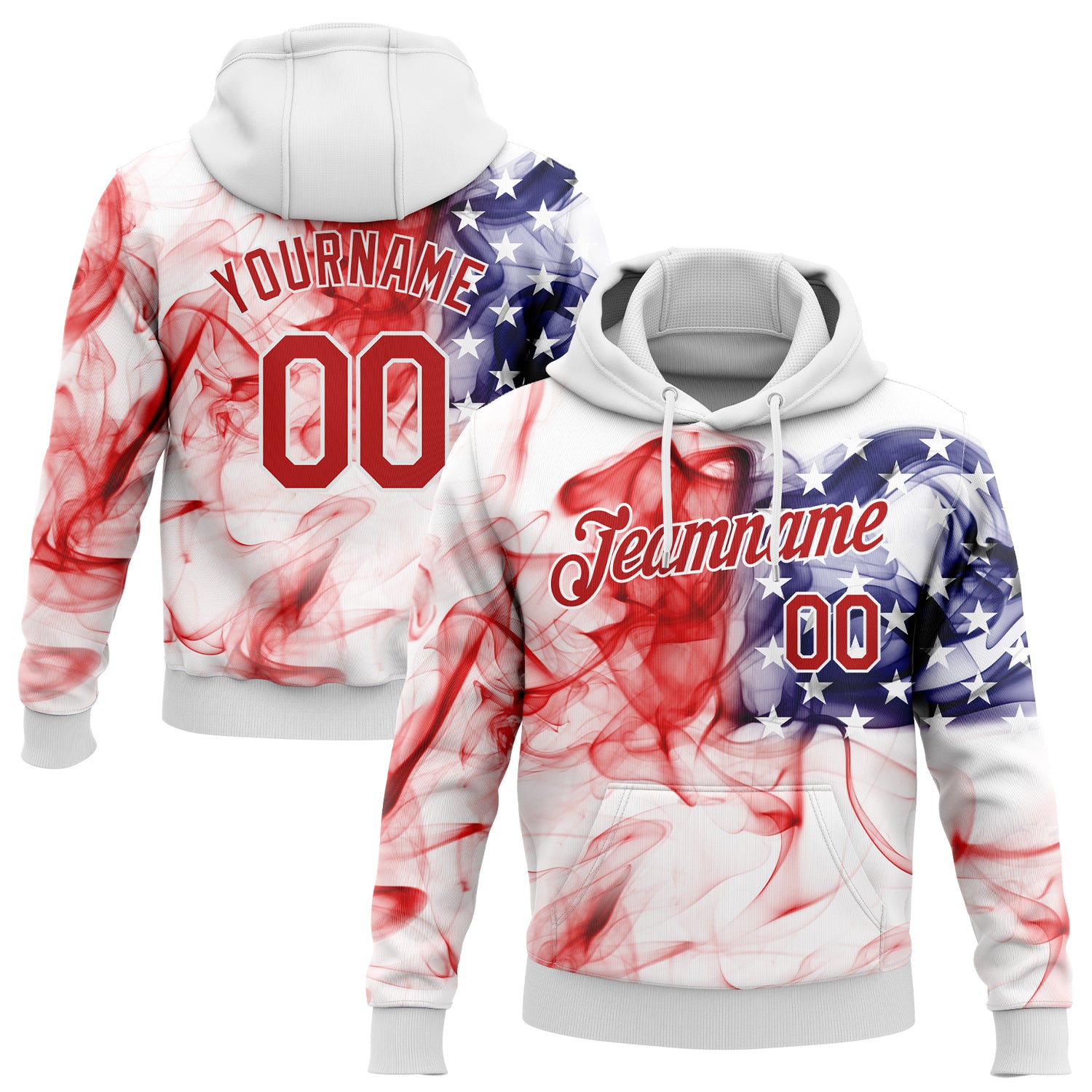 3D American Flag Pullover Hoodie - Custom Stitched White Red-Royal Sports Sweatshirt Custom Stitched White Red-Royal 3D American
