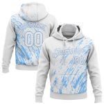 Custom Stitched 3D Pattern Sweatshirt Hoodie in White and Light Blue - Sports Pullover Custom Stitched White White-Light