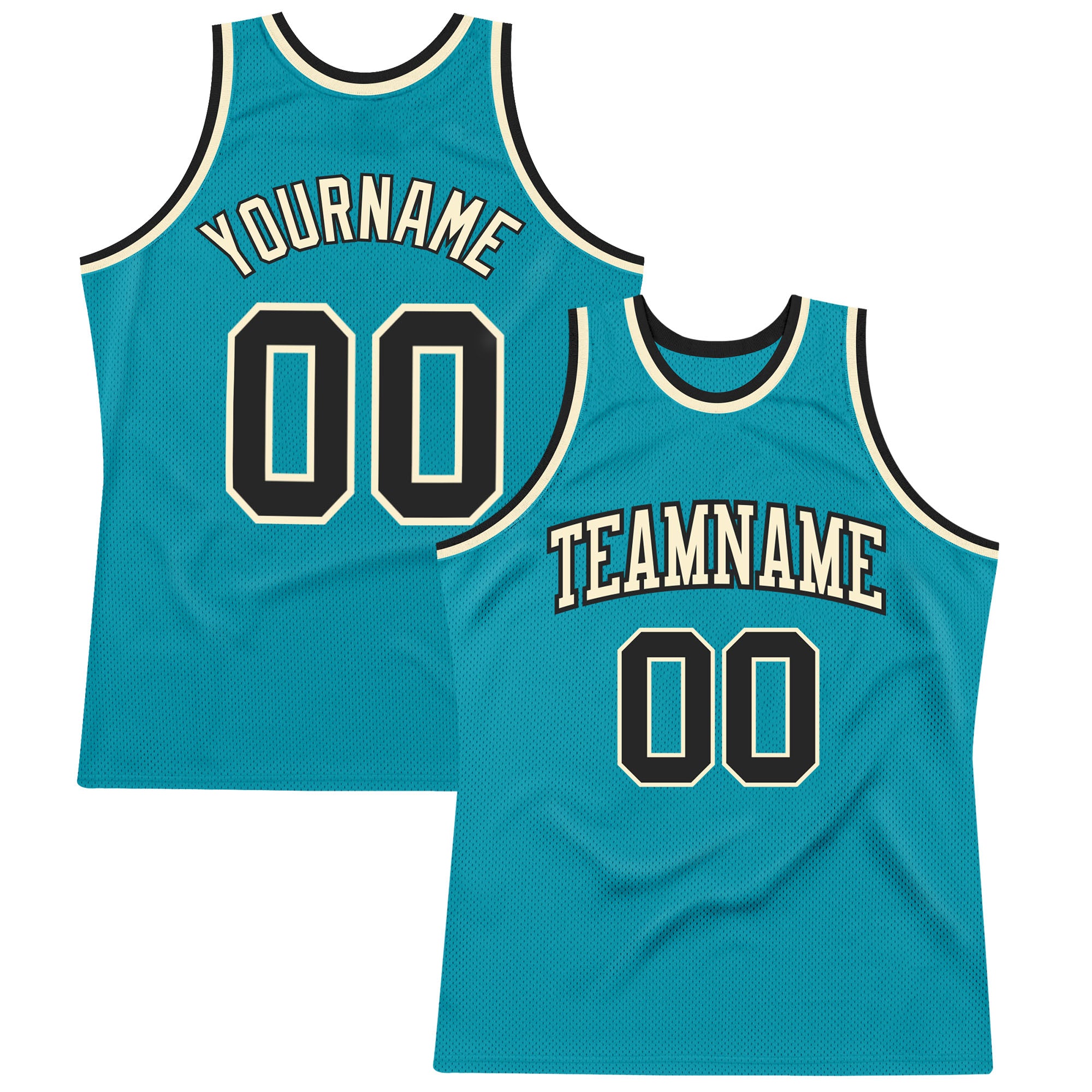 Custom Teal Black-Cream Authentic Throwback Basketball Jersey Custom Teal Black-Cream Basketball Jersey - Authentic Throwback Style Custom Teal Black-Cream Authentic Throwback Basketball - Image 1