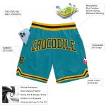 Teal Black Gold Throwback Basketball Shorts - Custom Authentic Design Custom Teal Black-Gold Authentic Throwback Basketball - Image 2