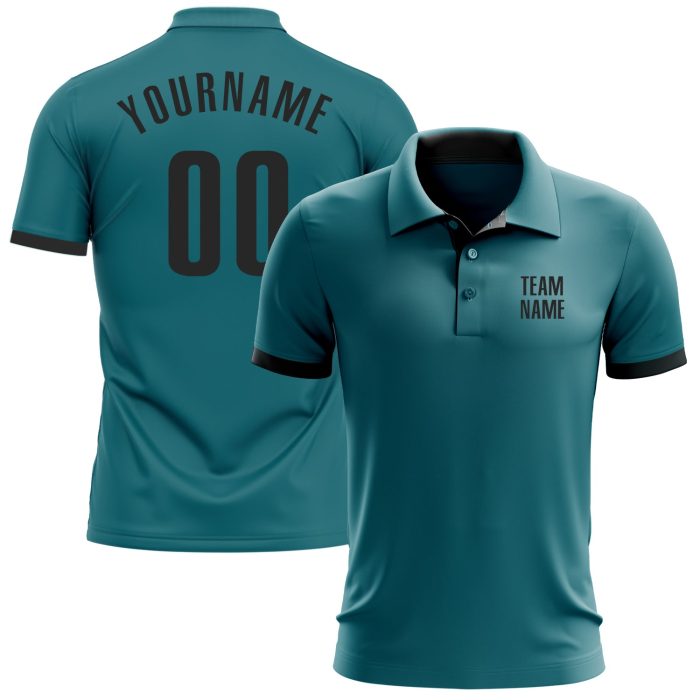 Teal Black Performance Golf Polo Shirt - Custom Fit for Men and Women Custom Teal Black Performance Golf Polo Shirt - Image 1