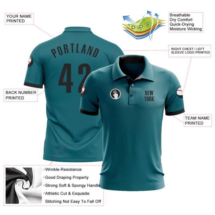 Teal Black Performance Golf Polo Shirt - Custom Fit for Men and Women Custom Teal Black Performance Golf Polo Shirt - Image 3