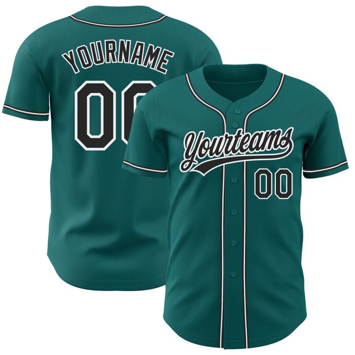 Custom Teal Black White Baseball Jersey for Men and Women - Authentic Style 7639 Custom Teal Black-White Authentic Baseball - Image 1