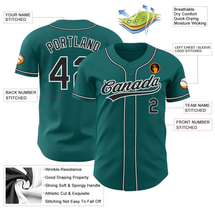 Custom Teal Black White Baseball Jersey for Men and Women - Authentic Style 7639 Custom Teal Black-White Authentic Baseball - Image 3