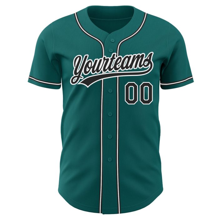 Custom Teal Black White Baseball Jersey for Men and Women - Authentic Style 7639 Custom Teal Black-White Authentic Baseball - Image 2