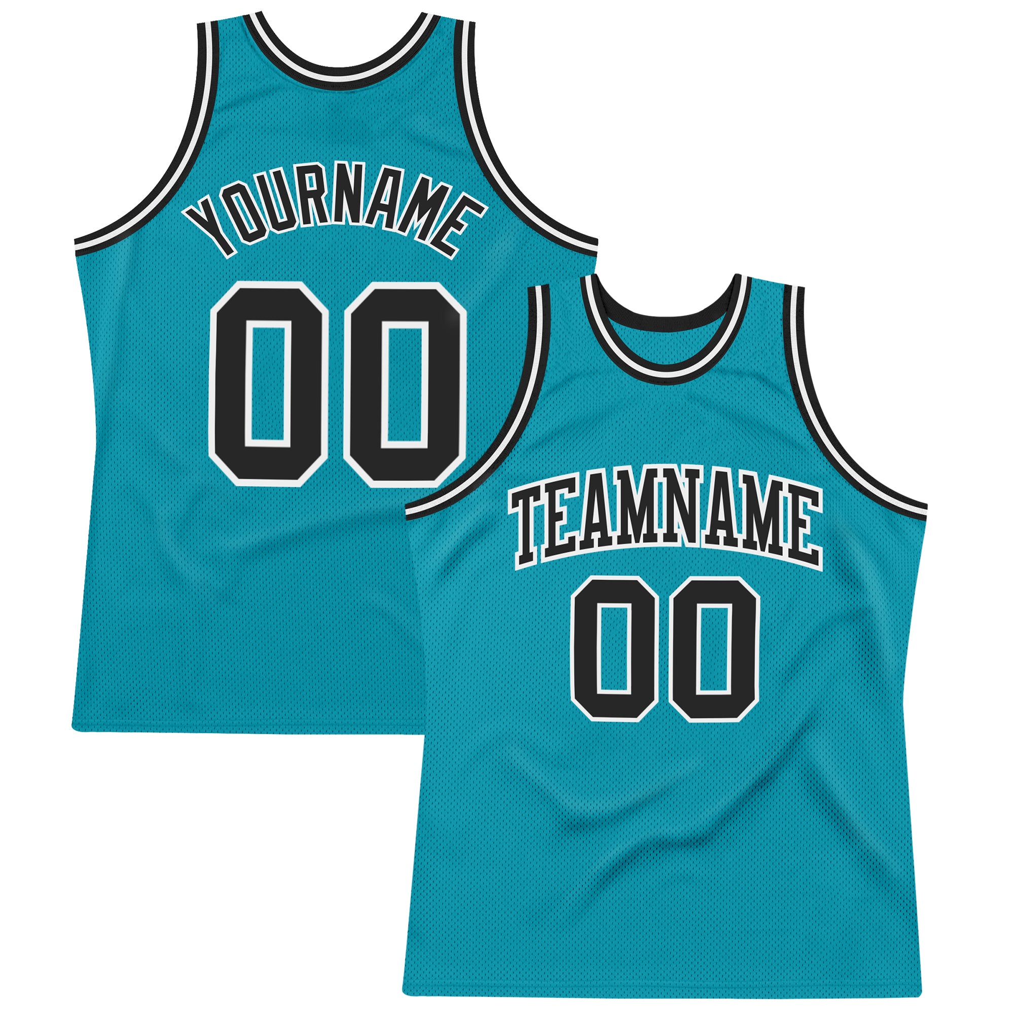 Custom Teal Black White Basketball Jersey | Authentic Throwback Style Custom Teal Black-White Authentic Throwback Basketball